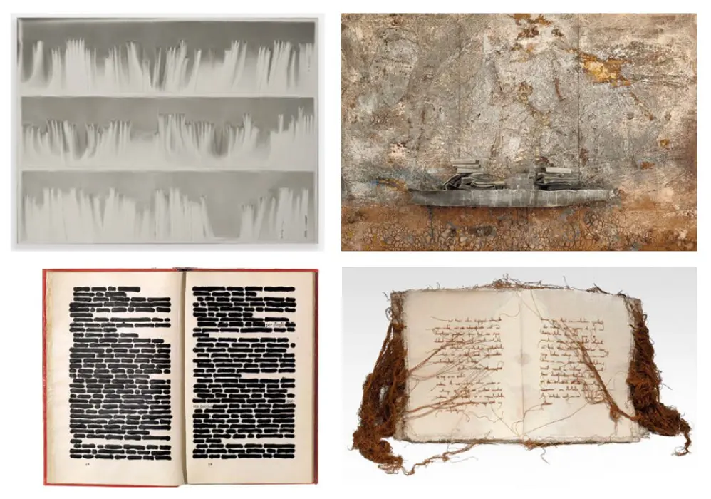 Quattro opere artistiche a tema libro/memoria.